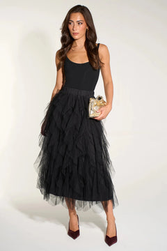 MSH Leopard Print Layered Tulle Maxi SkirtBlack - Blue Water Clothing