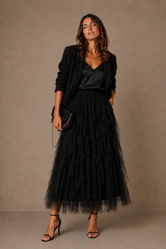 MSH Leopard Print Layered Tulle Maxi SkirtBlack - Blue Water Clothing