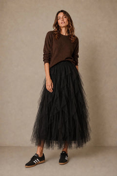 MSH Leopard Print Layered Tulle Maxi SkirtBlack - Blue Water Clothing