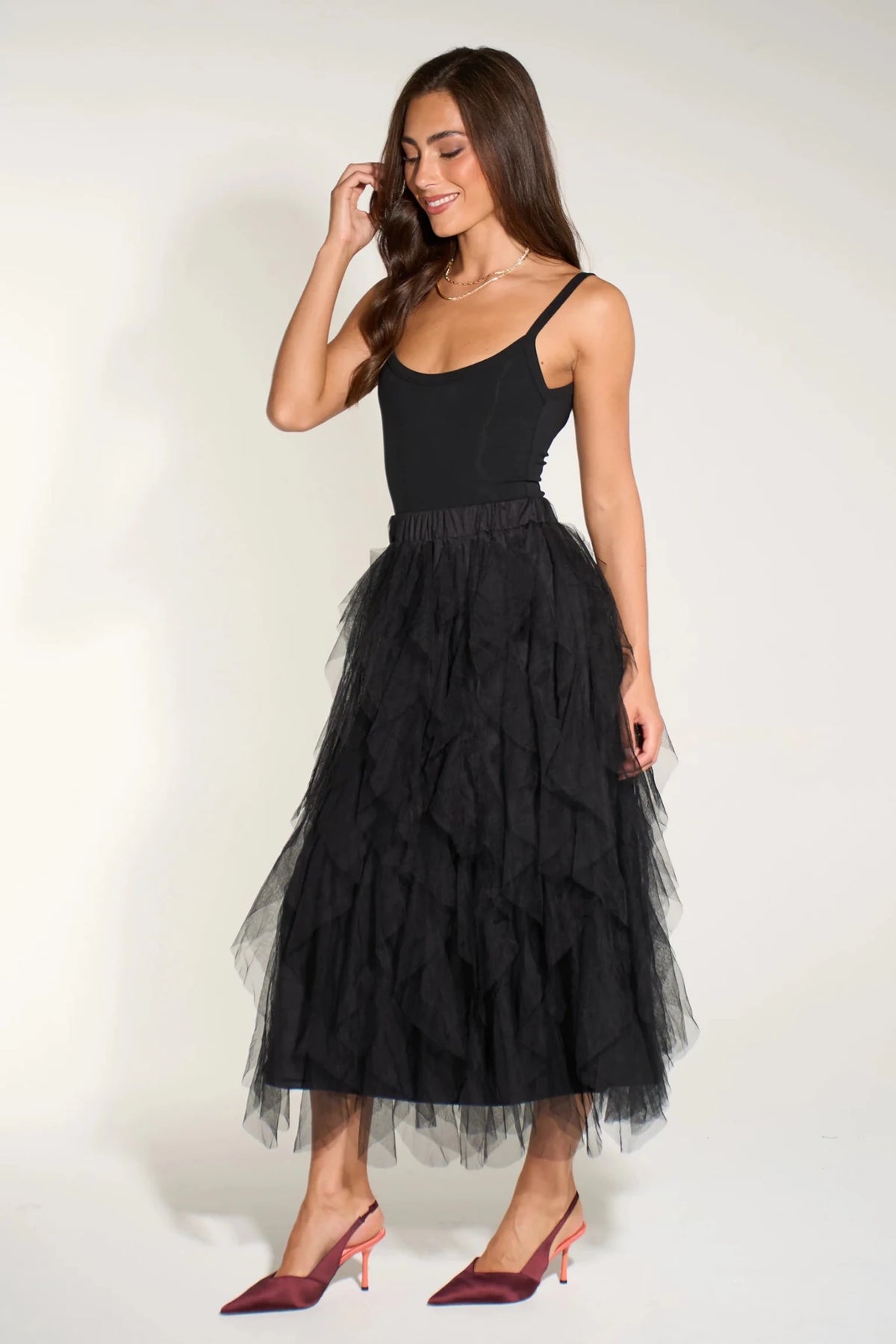 MSH Leopard Print Layered Tulle Maxi SkirtBlack - Blue Water Clothing