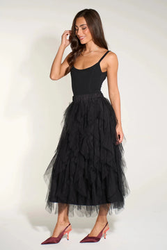 MSH Leopard Print Layered Tulle Maxi SkirtBlack - Blue Water Clothing