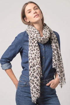MSH Leopard Print Lightweight Scarf in Cream - Blue Water Clothing