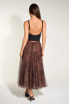 MSH Leopard Print Midi Tulle Swing Skirt in Brown - Blue Water Clothing