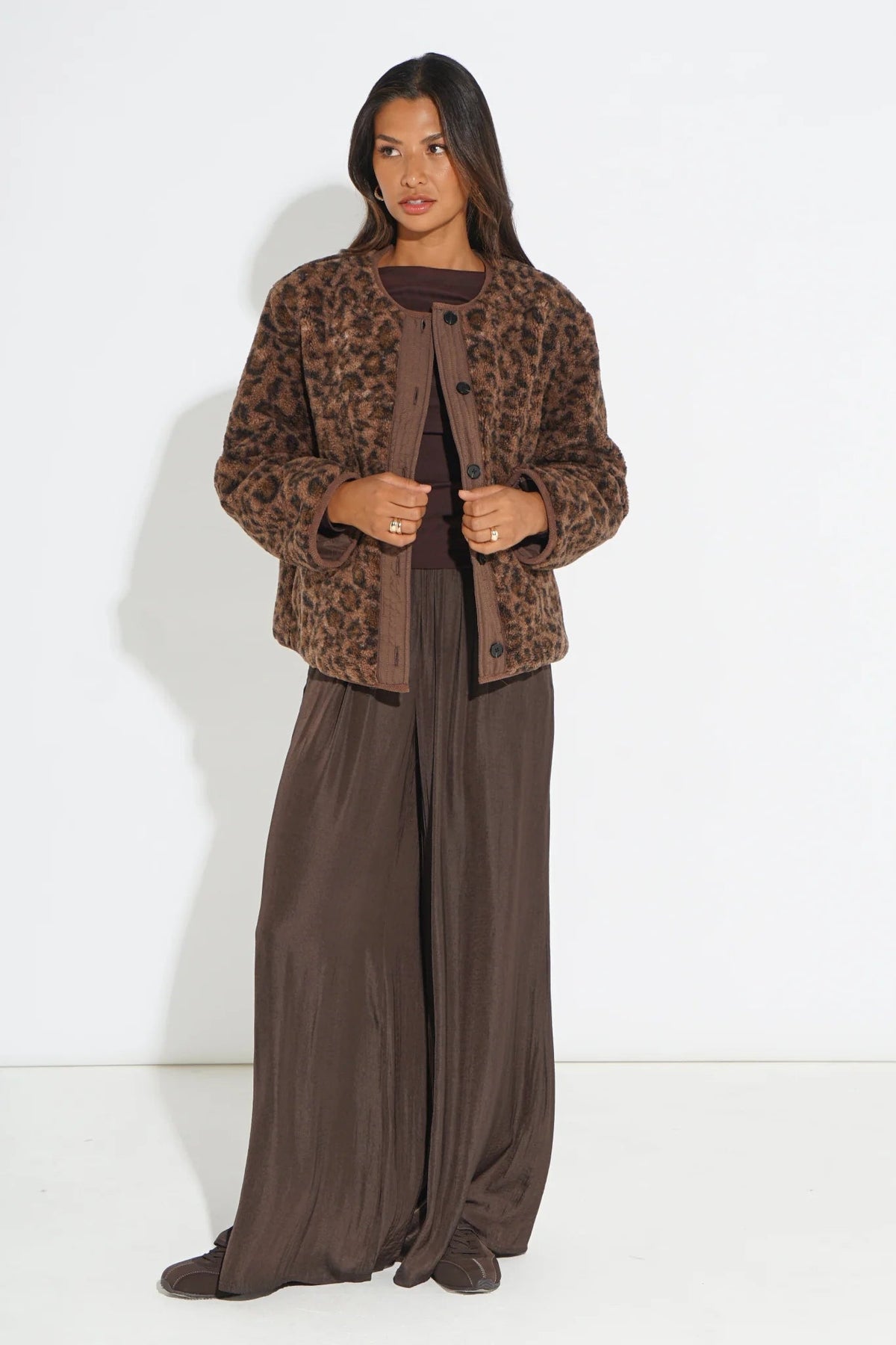 MSH Leopard Print Reversible Jacket in Brown - Blue Water Clothing