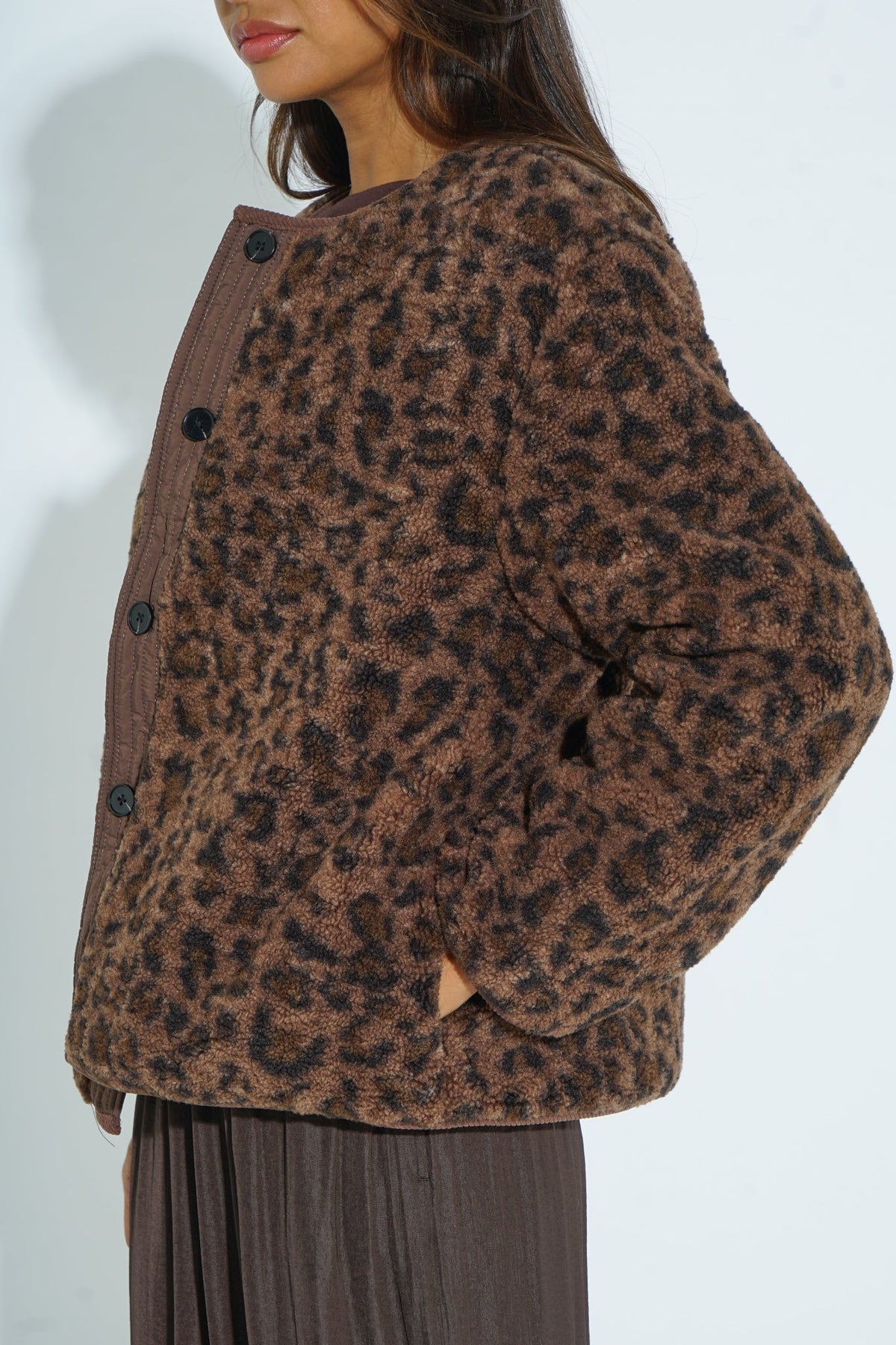 MSH Leopard Print Reversible Jacket in Brown - Blue Water Clothing