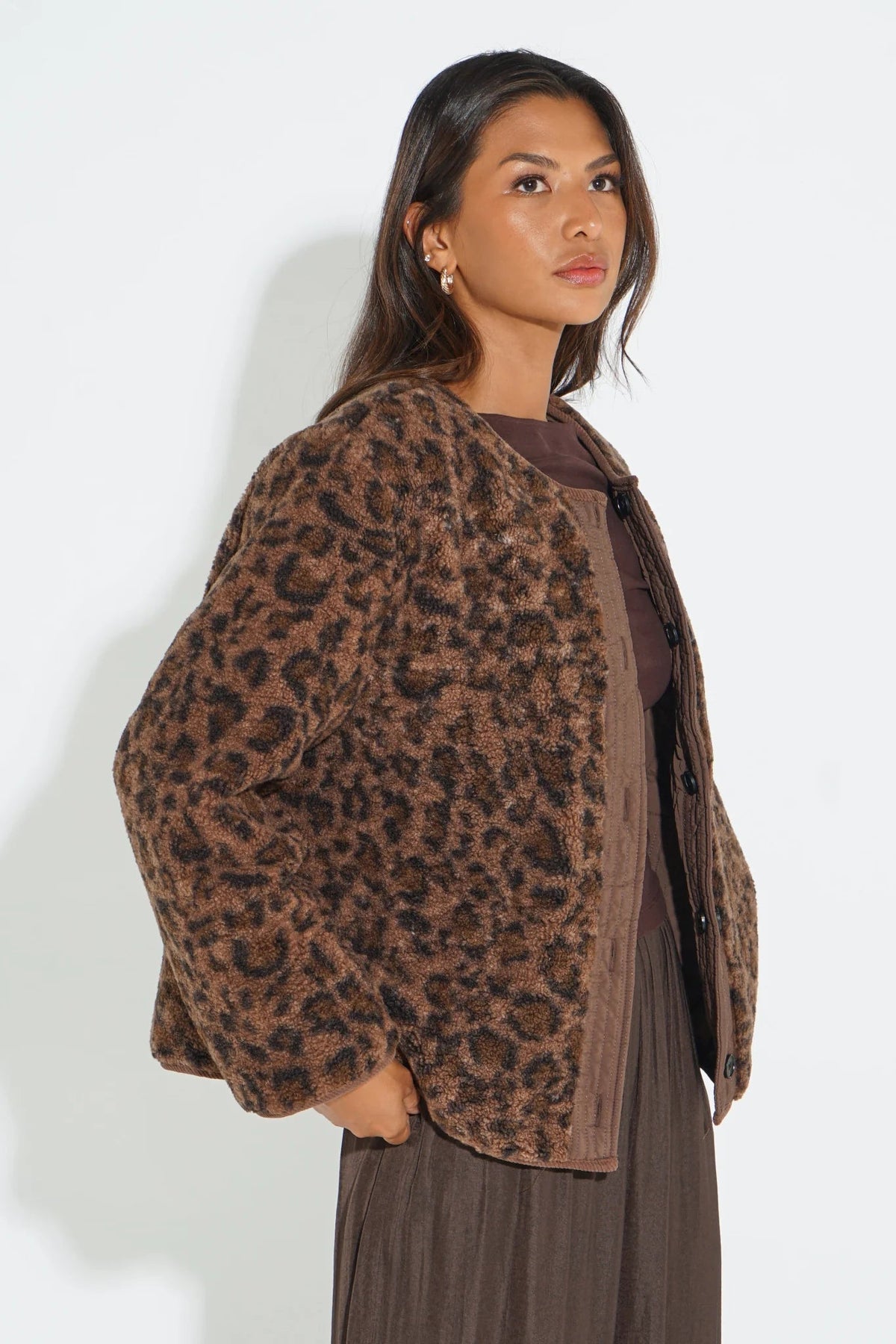 MSH Leopard Print Reversible Jacket in Brown - Blue Water Clothing