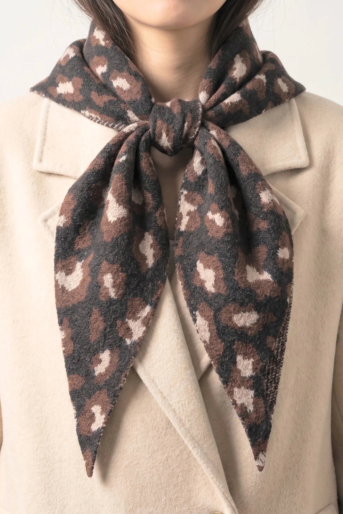 MSH Leopard Print Triangle Scarf in Black - Blue Water Clothing