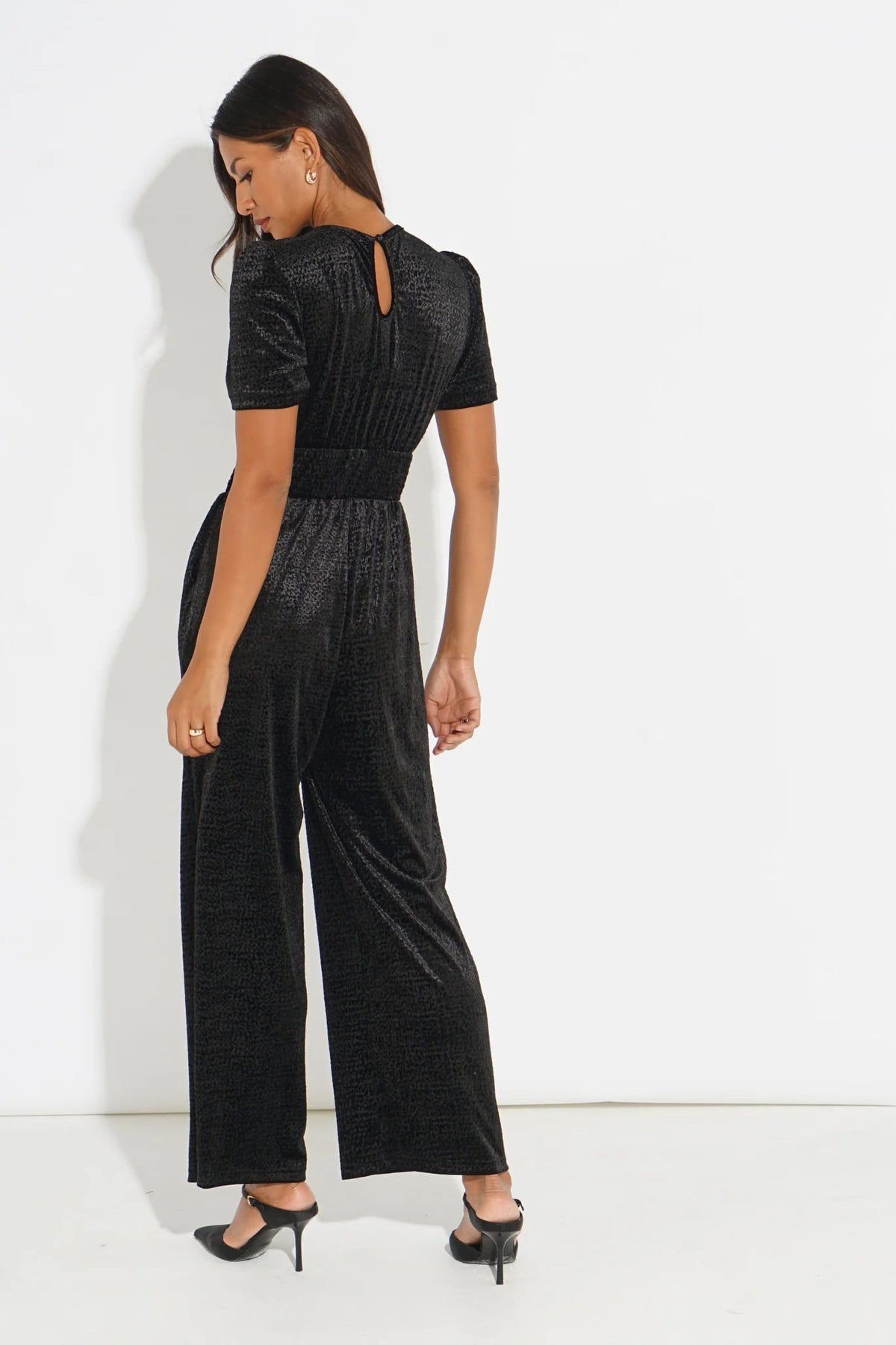 MSH Textured Velvet Lydia Jumpsuit in BlackBlack - Blue Water Clothing