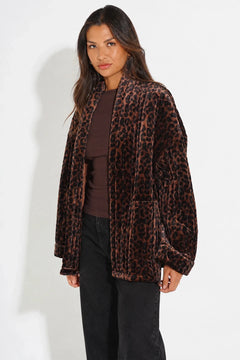 MSH Velvet Leopard Print Kimono Jacket in Brown - Blue Water Clothing
