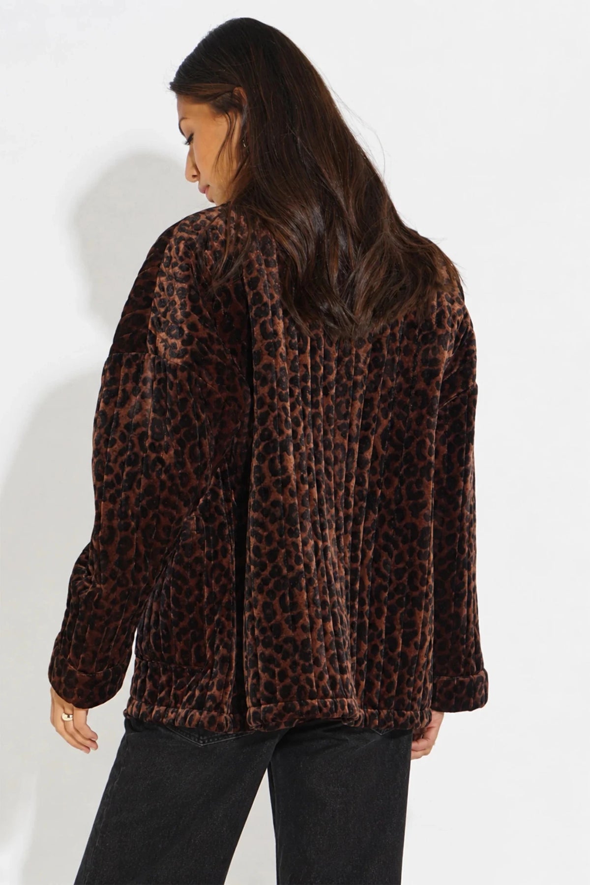 MSH Velvet Leopard Print Kimono Jacket in Brown - Blue Water Clothing