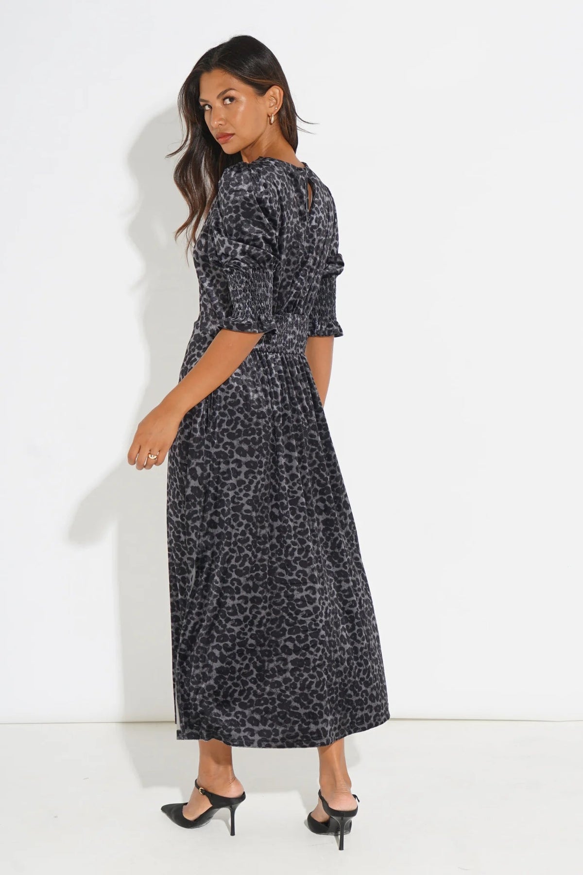 MSH Velvet Leopard Print Tea DressGrey - Blue Water Clothing