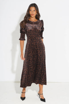 MSH Velvet Leopard Print Tea DressBrown - Blue Water Clothing