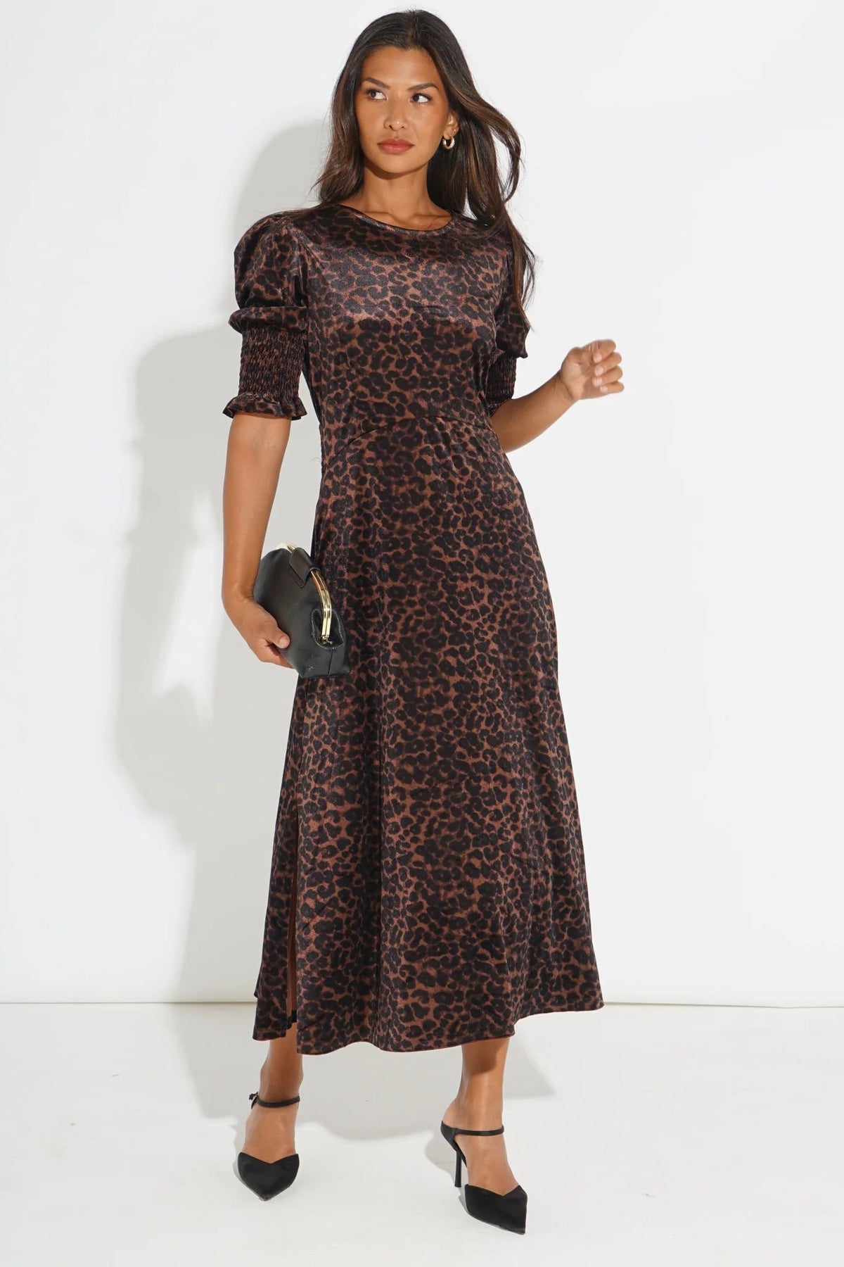 MSH Velvet Leopard Print Tea DressBrown - Blue Water Clothing
