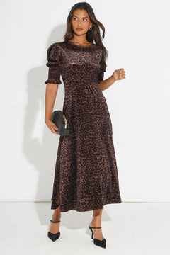 MSH Velvet Leopard Print Tea DressBrown - Blue Water Clothing