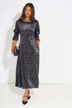 MSH Velvet Leopard Print Tea DressGrey - Blue Water Clothing