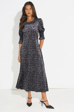 MSH Velvet Leopard Print Tea DressGrey - Blue Water Clothing