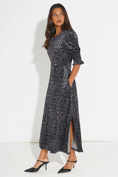 MSH Velvet Leopard Print Tea DressGrey - Blue Water Clothing