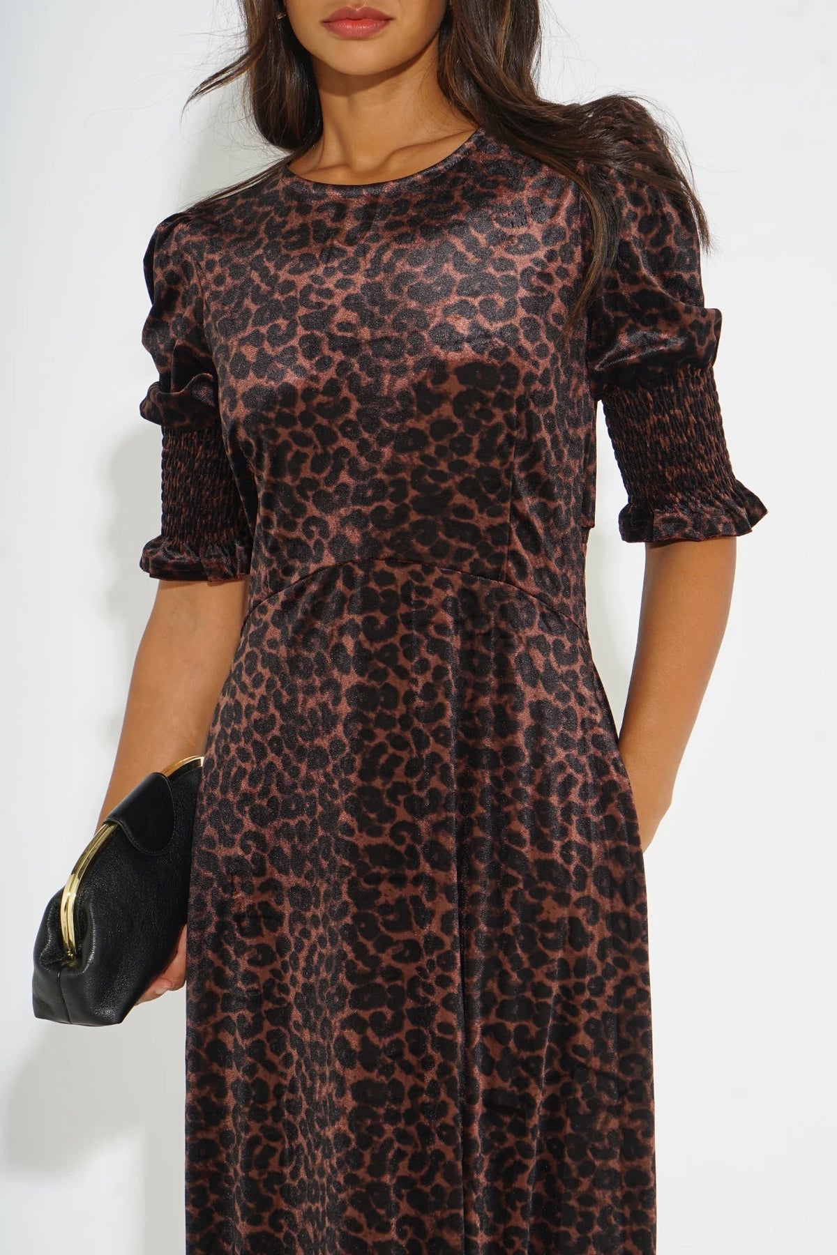 MSH Velvet Leopard Print Tea DressBrown - Blue Water Clothing