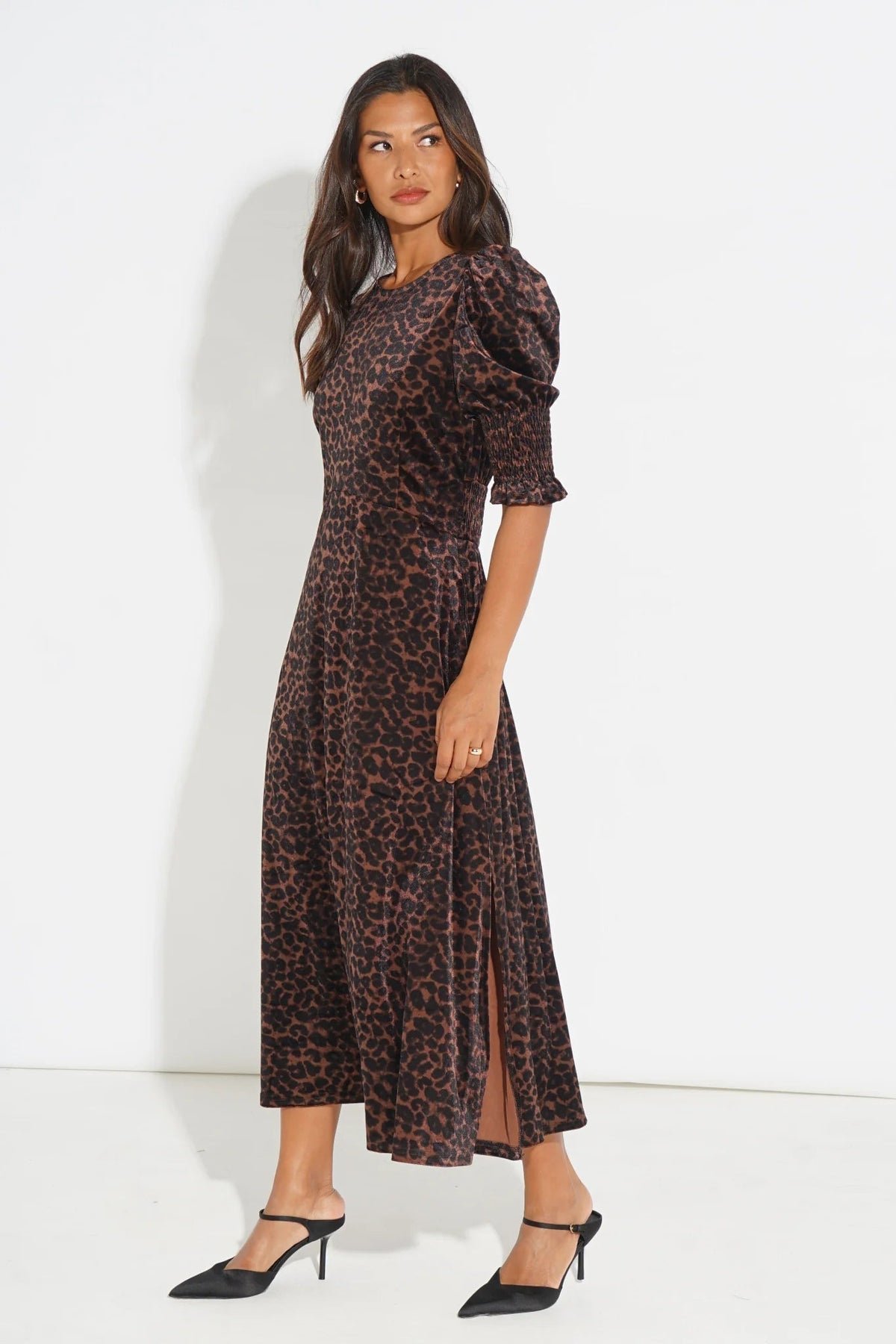MSH Velvet Leopard Print Tea DressBrown - Blue Water Clothing