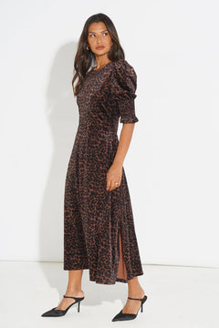 MSH Velvet Leopard Print Tea DressBrown - Blue Water Clothing
