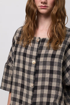 NeiramiNeirami Buttons Blouse Lino CheckTopsLino Check - Blue Water Clothing