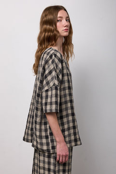 NeiramiNeirami Buttons Blouse Lino CheckTopsLino Check - Blue Water Clothing