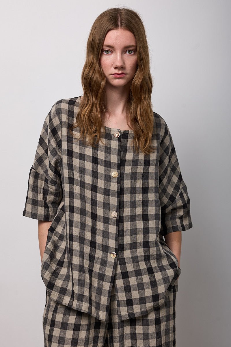 NeiramiNeirami Buttons Blouse Lino CheckTopsLino Check - Blue Water Clothing