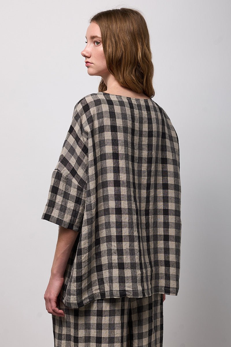 NeiramiNeirami Buttons Blouse Lino CheckTopsLino Check - Blue Water Clothing