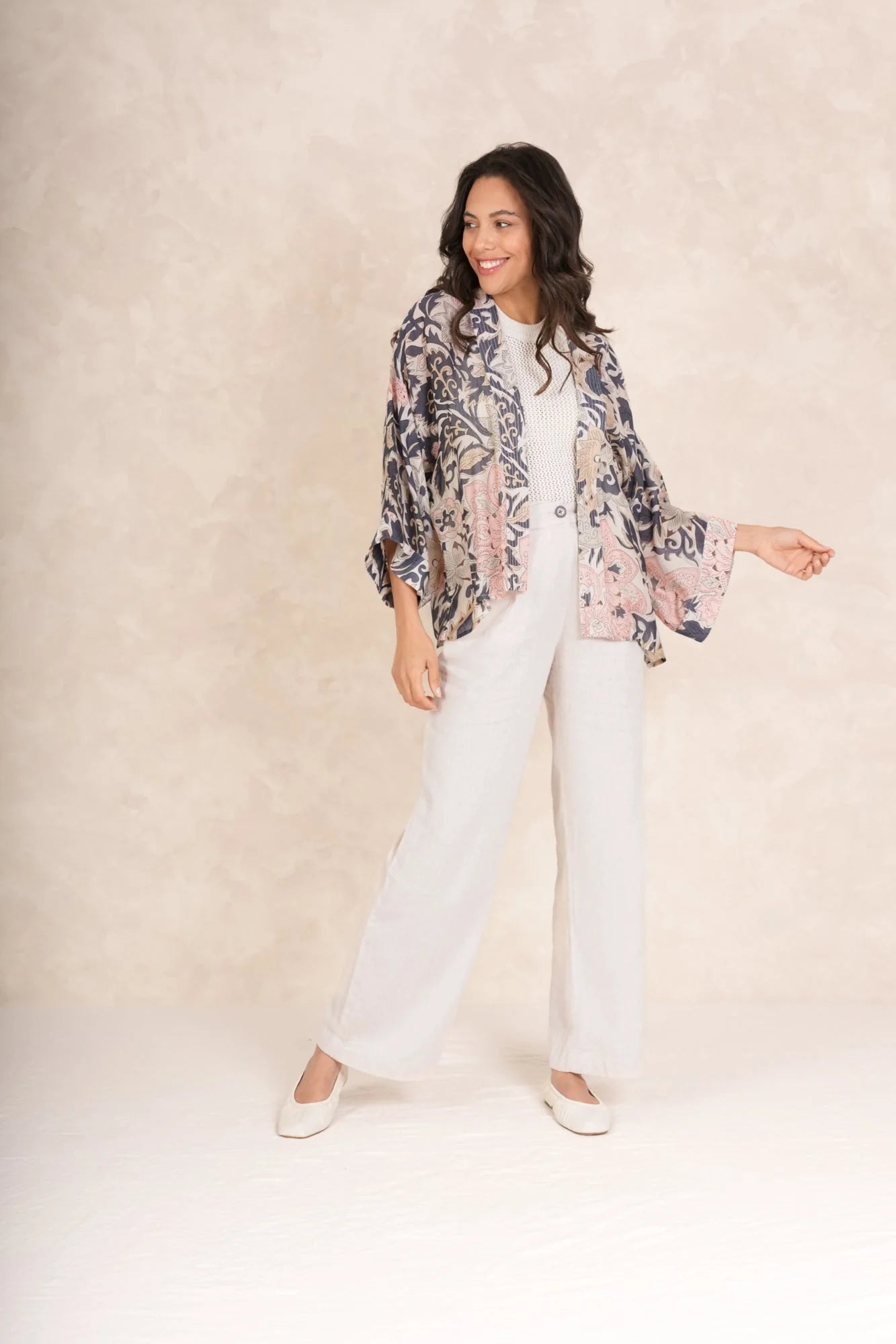 One Hundred Stars Block Taupe Kimono - Blue Water Clothing