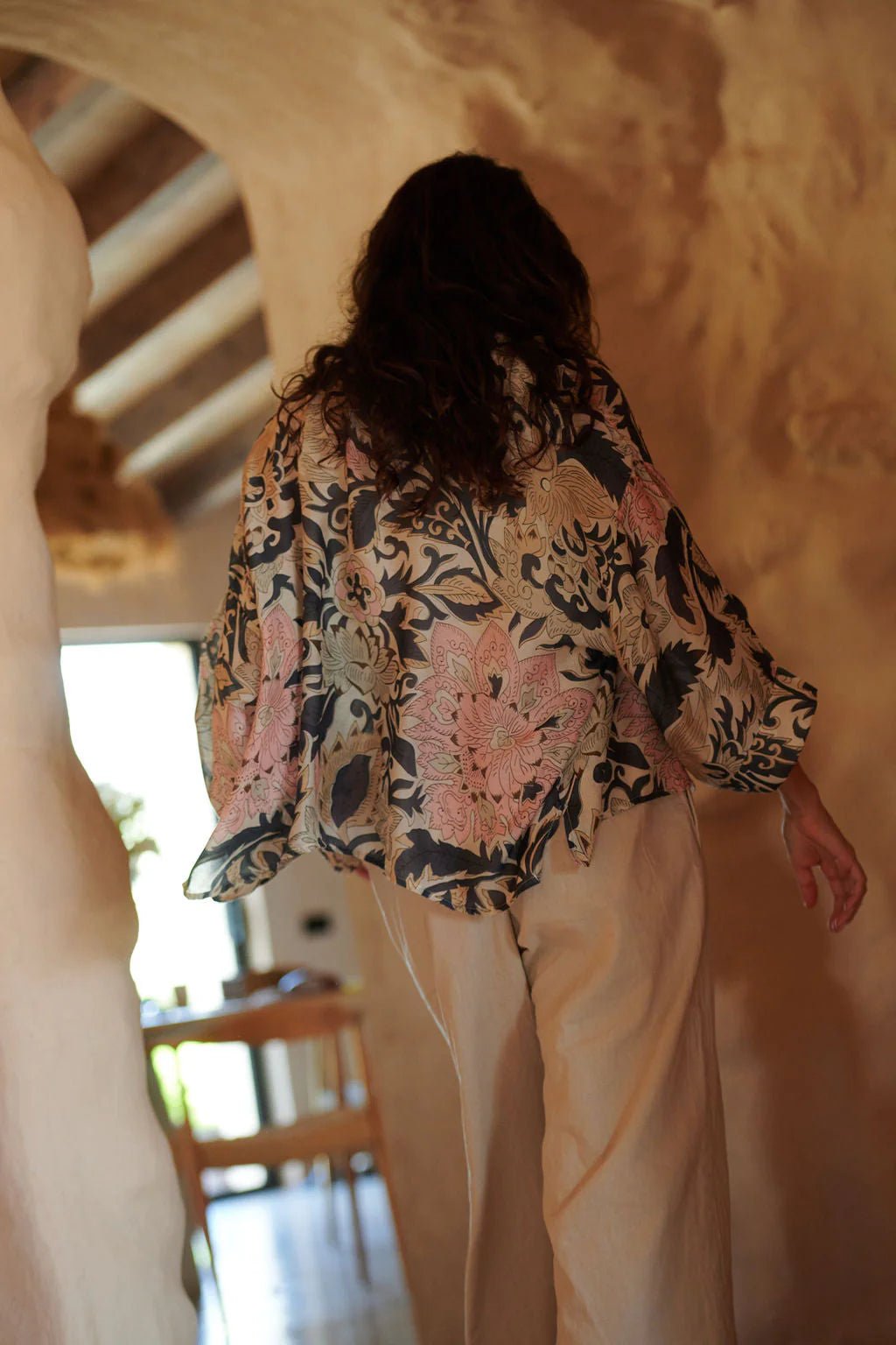 One Hundred Stars Block Taupe Kimono - Blue Water Clothing