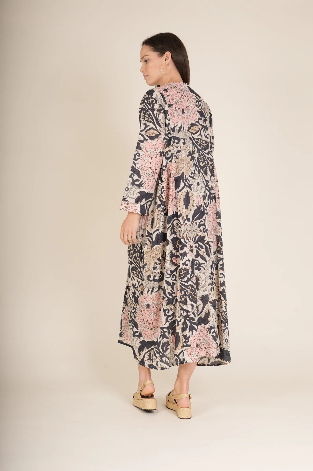 One Hundred Stars Block Taupe Pinch Pleat Dress - Blue Water Clothing