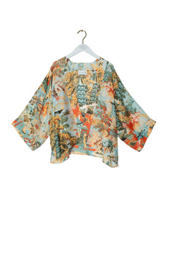 One Hundred Stars China Tree Aqua Kimono - Blue Water Clothing