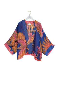 One Hundred Stars Colbalt Crane Kimono - Blue Water Clothing