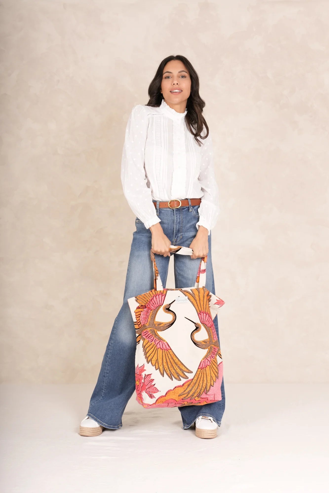 One Hundred Stars Crane Ecru Canvas Bag - Blue Water Clothing