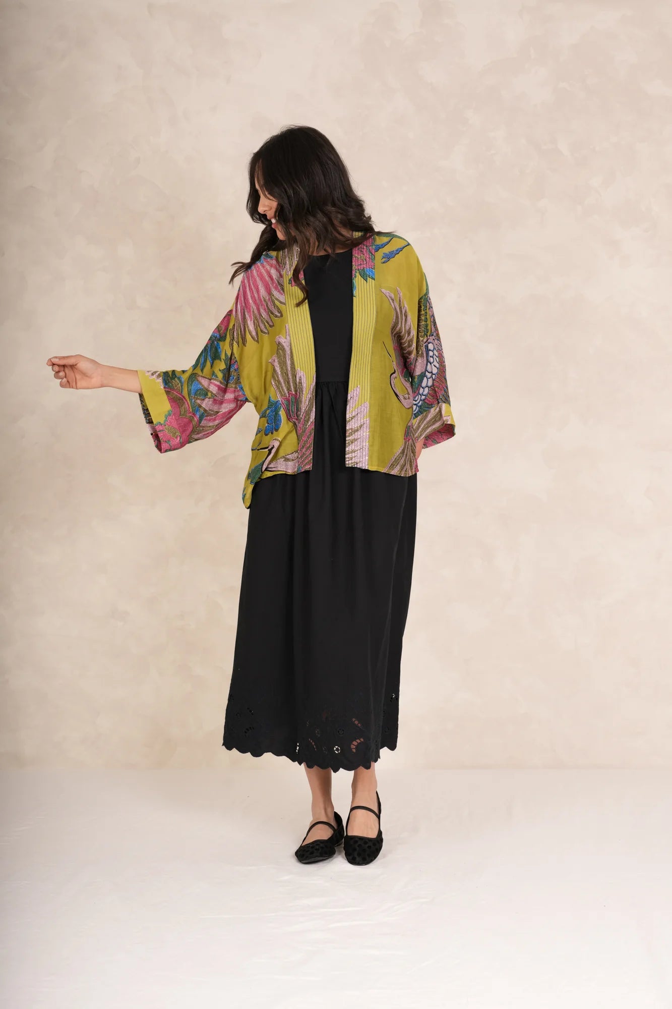 One Hundred Stars Crane Olive Kimono - Blue Water Clothing