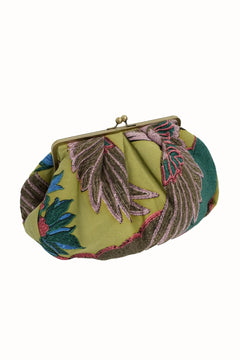 One Hundred Stars Crane Olive Kiss Lock Clutch Bag - Blue Water Clothing