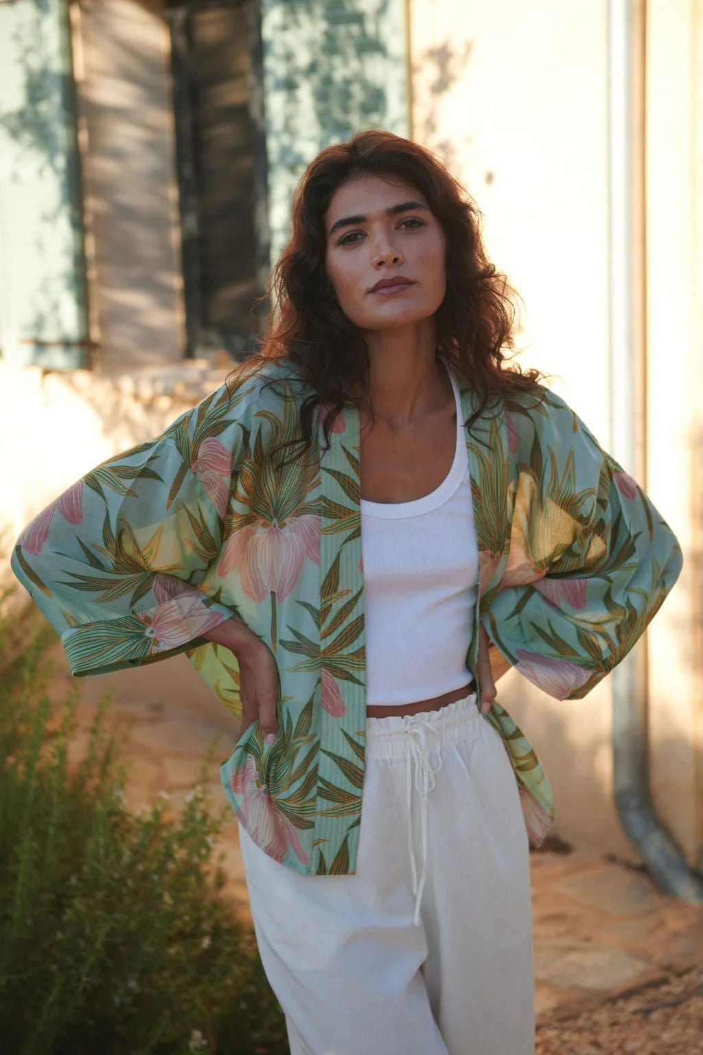 One Hundred Stars Deco Bud Aqua Kimono - Blue Water Clothing