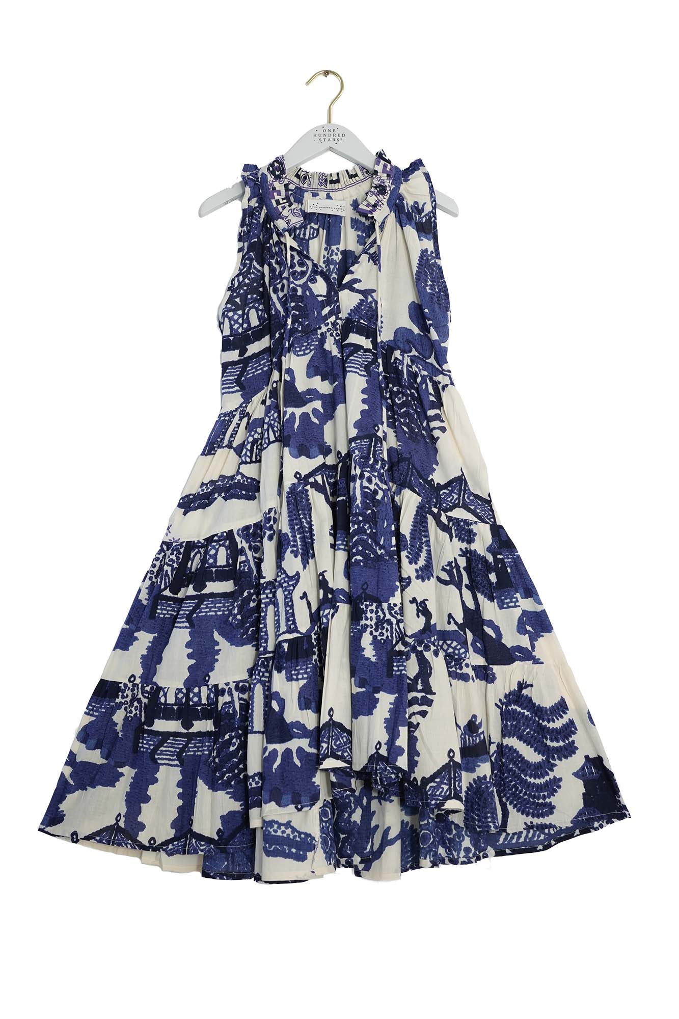 One Hundred Stars Giant Willow Blue Frill Dress - Blue Water Clothing