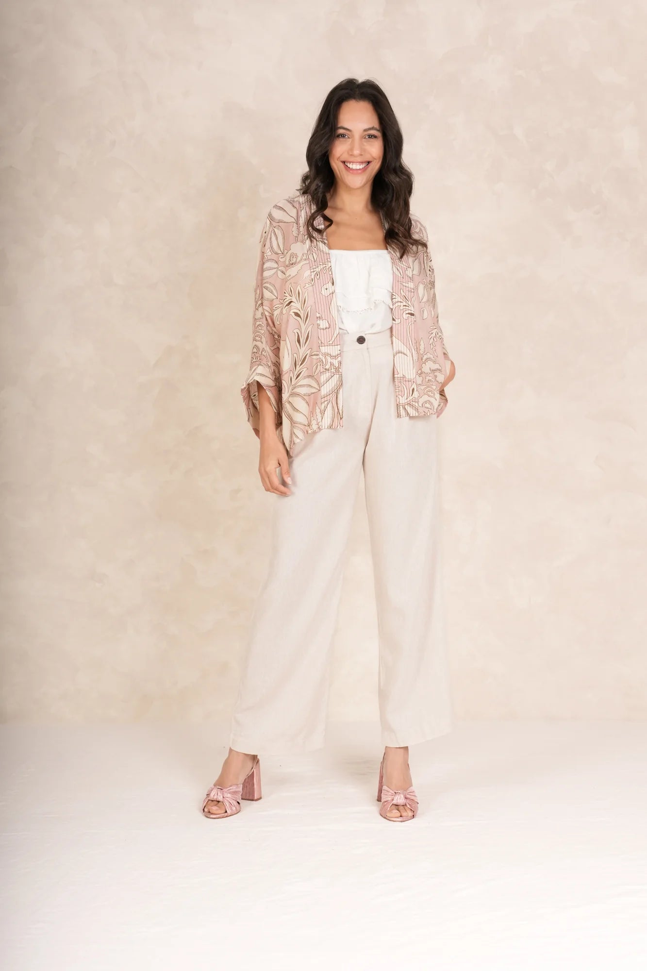 One Hundred Stars Plaster Pink Kimono - Blue Water Clothing