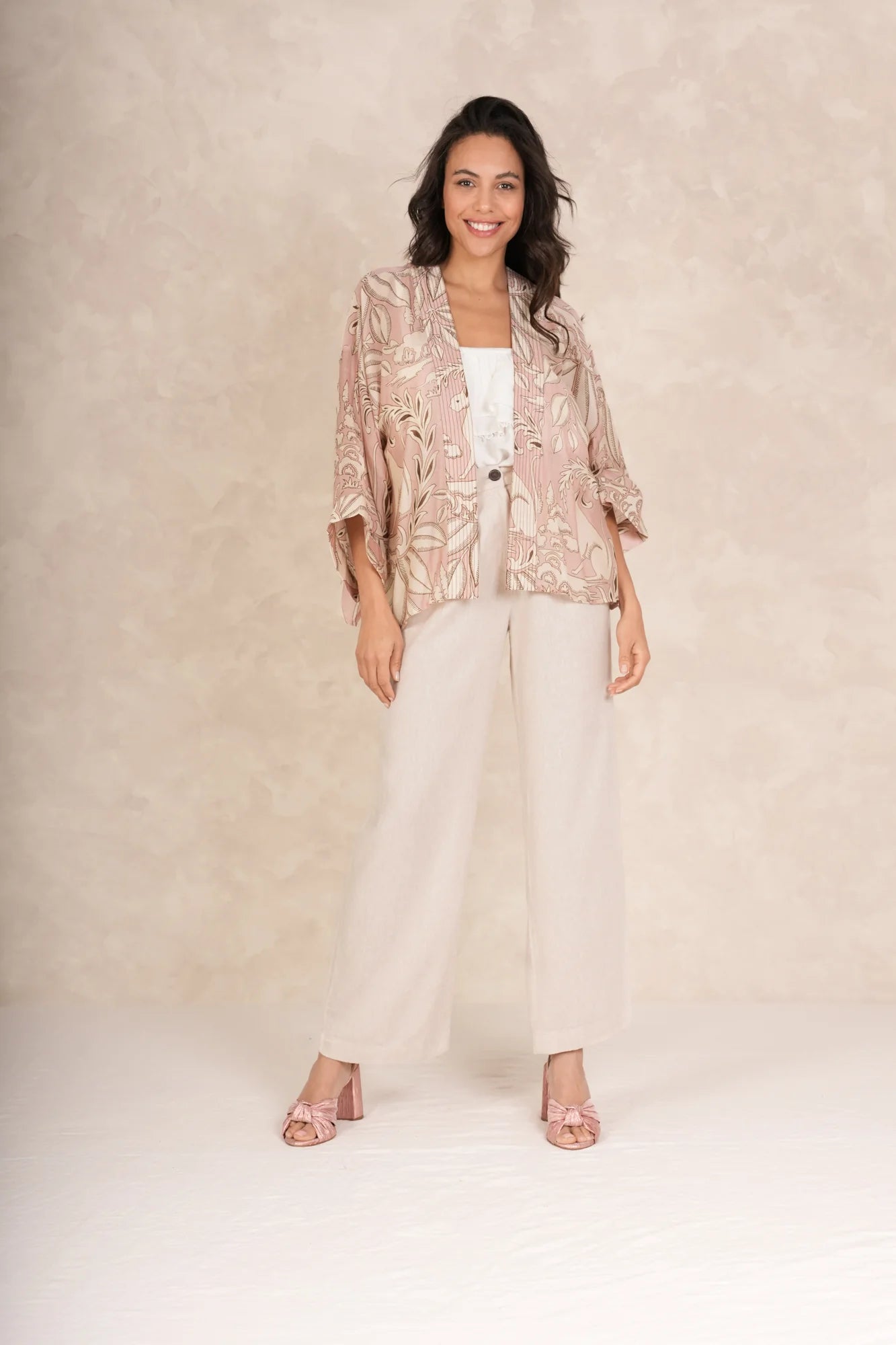 One Hundred Stars Plaster Pink Kimono - Blue Water Clothing