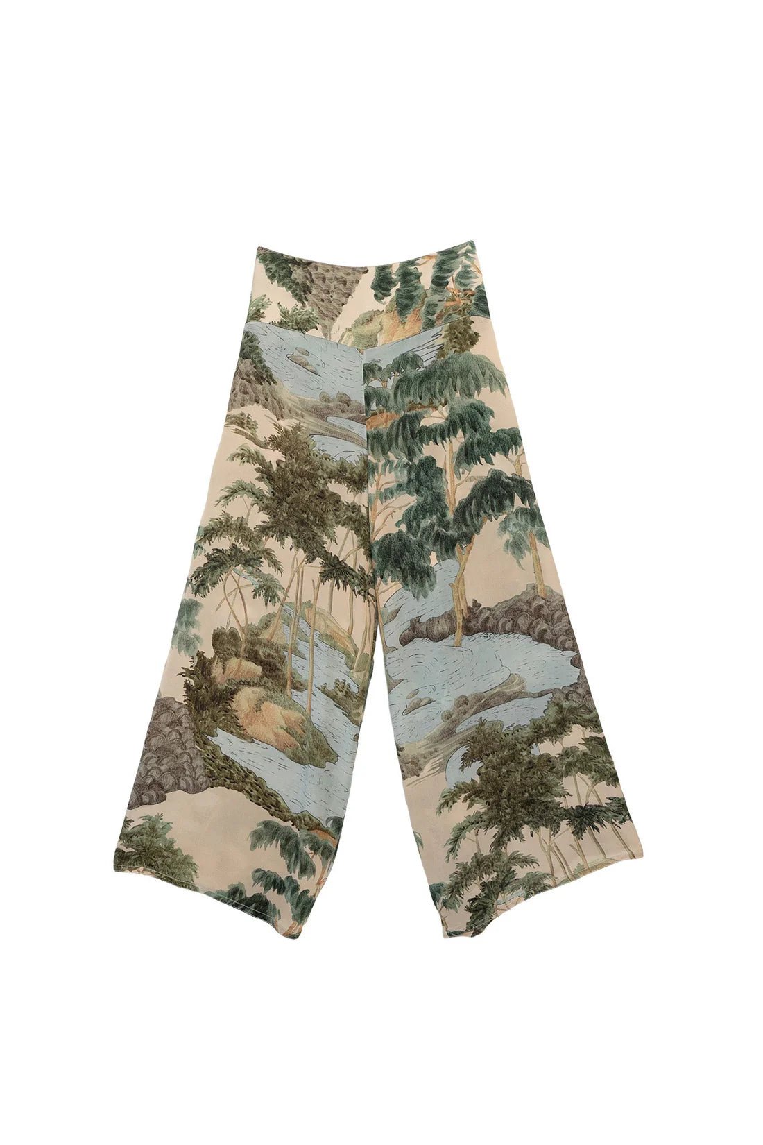 One Hundred StarsOne Hundred Stars Rivers and Trees Natural Crepe Palazzo PantsClothingNatural - Blue Water Clothing