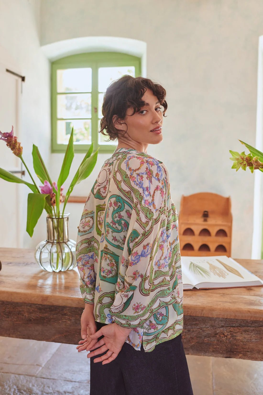 One Hundred StarsOne Hundred Stars Afternoon Tea Green KimonoTops - Blue Water Clothing