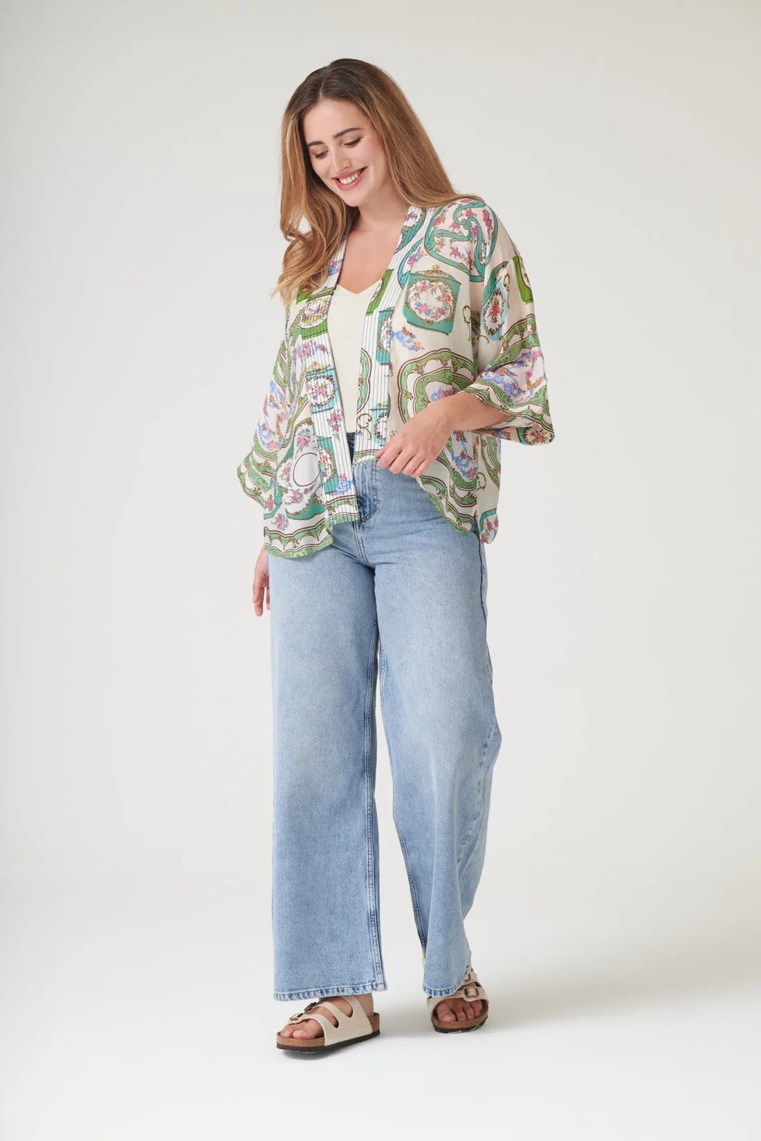 One Hundred StarsOne Hundred Stars Afternoon Tea Green KimonoTops - Blue Water Clothing