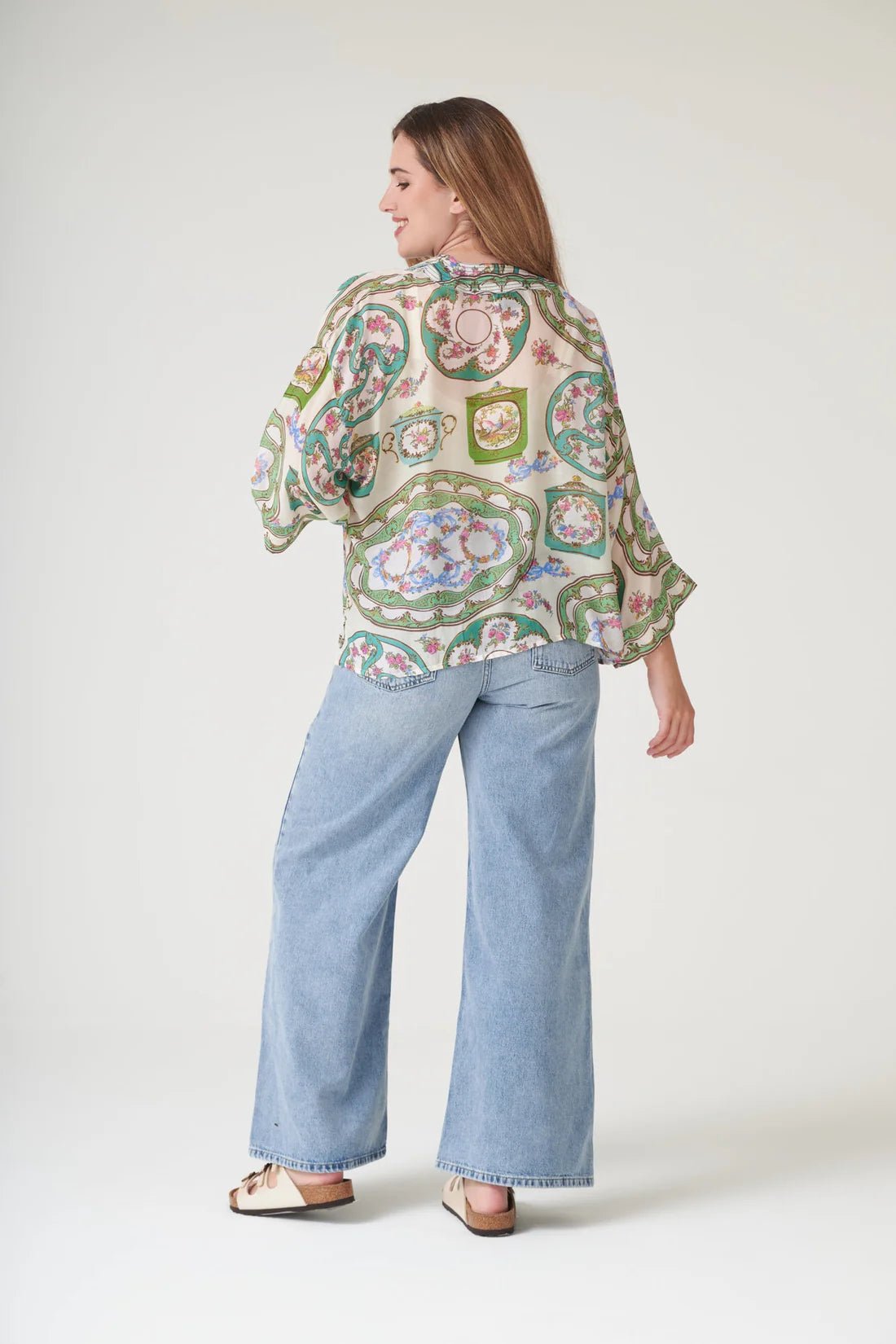 One Hundred StarsOne Hundred Stars Afternoon Tea Green KimonoTops - Blue Water Clothing