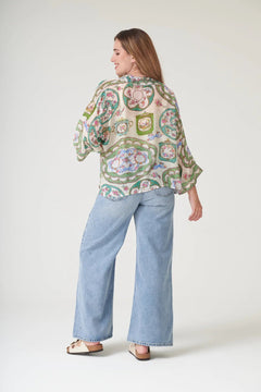 One Hundred StarsOne Hundred Stars Afternoon Tea Green KimonoTops - Blue Water Clothing