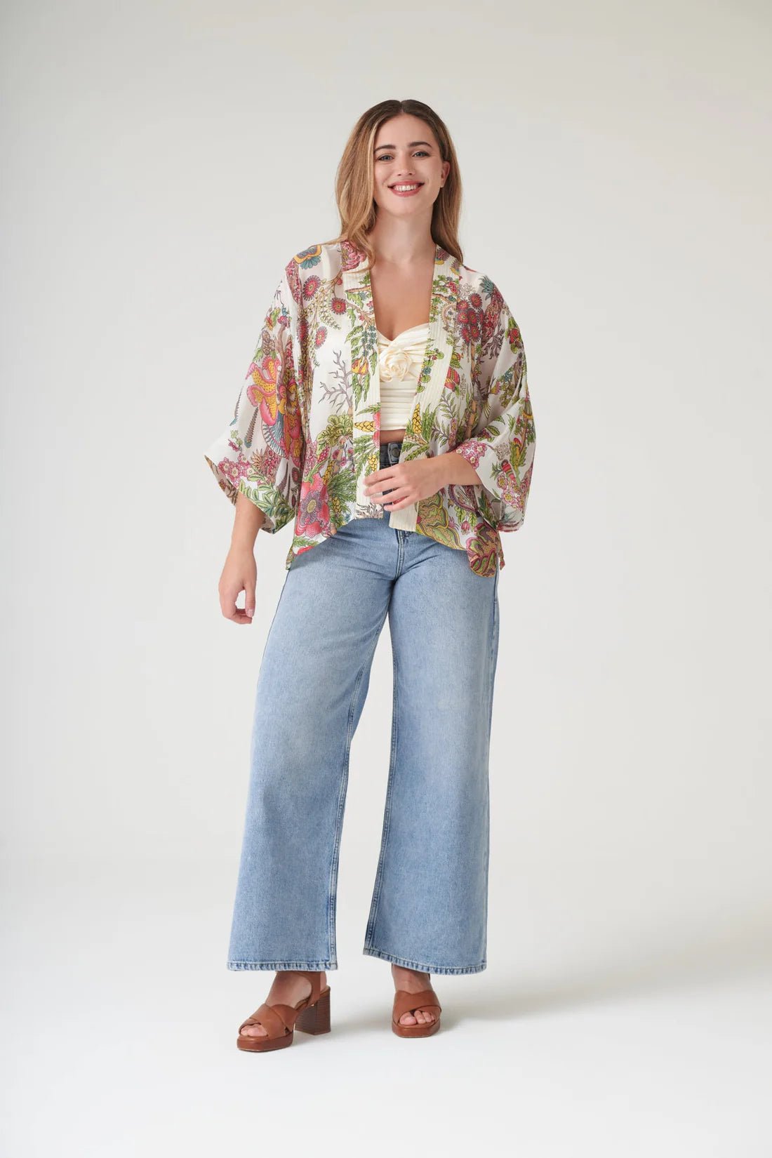 One Hundred StarsOne Hundred Stars Boho Garden Ecru KimonoTops - Blue Water Clothing