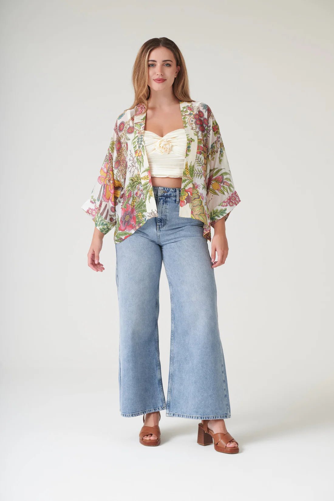 One Hundred StarsOne Hundred Stars Boho Garden Ecru KimonoTops - Blue Water Clothing