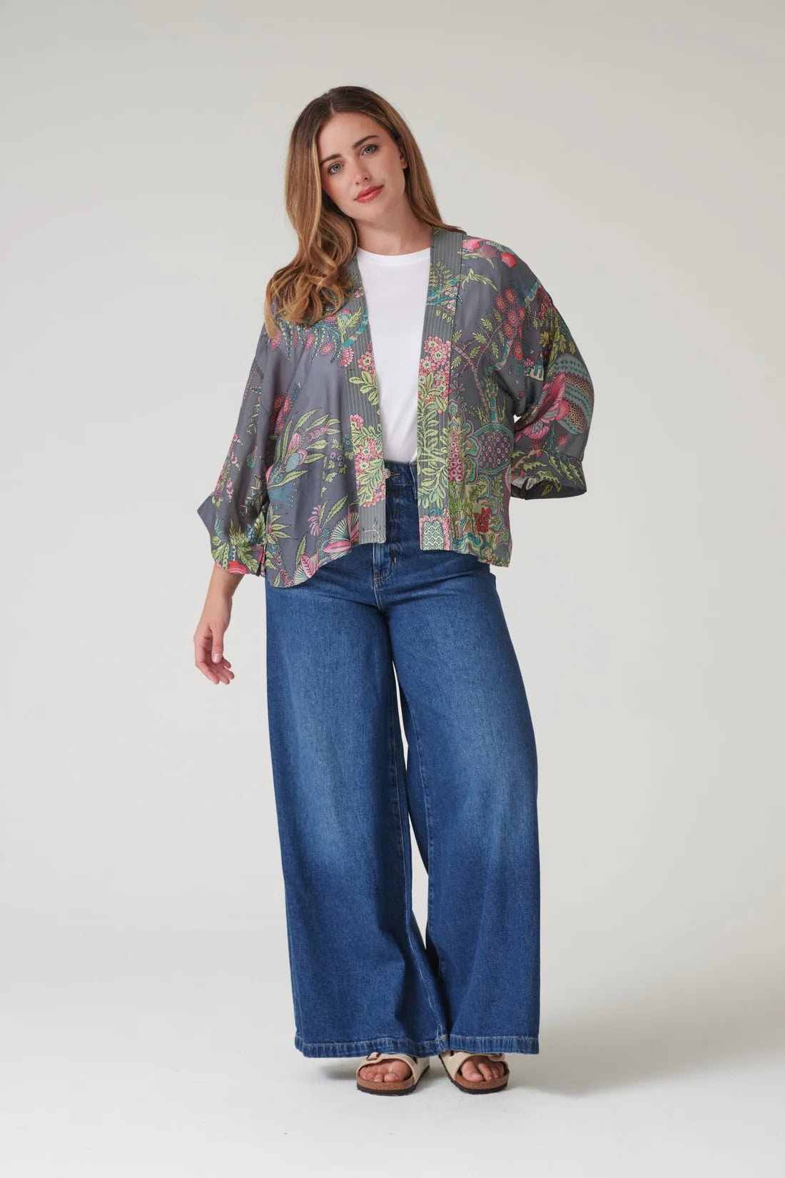 One Hundred StarsOne Hundred Stars Boho Garden Grey KimonoTops - Blue Water Clothing