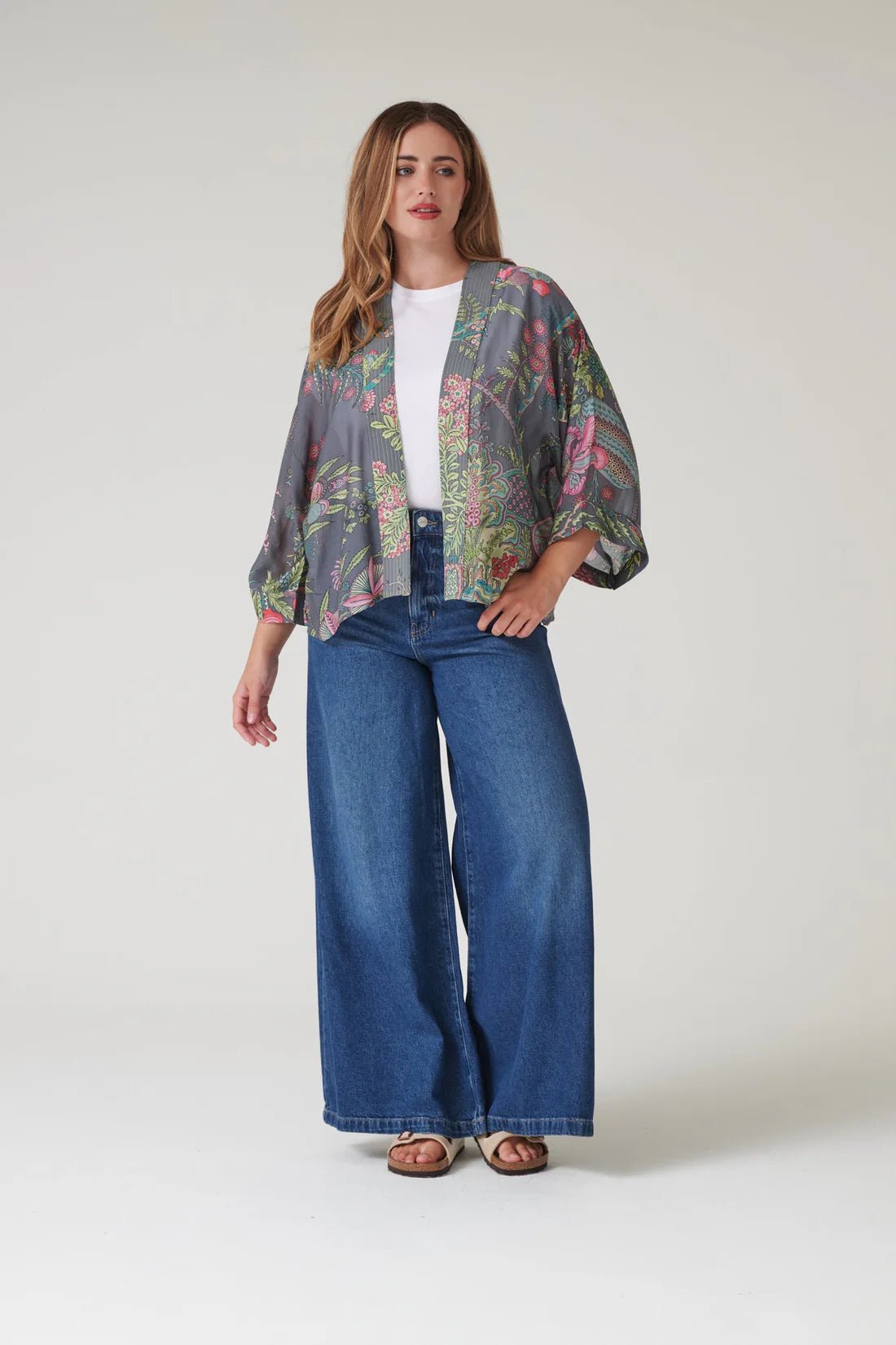 One Hundred StarsOne Hundred Stars Boho Garden Grey KimonoTops - Blue Water Clothing