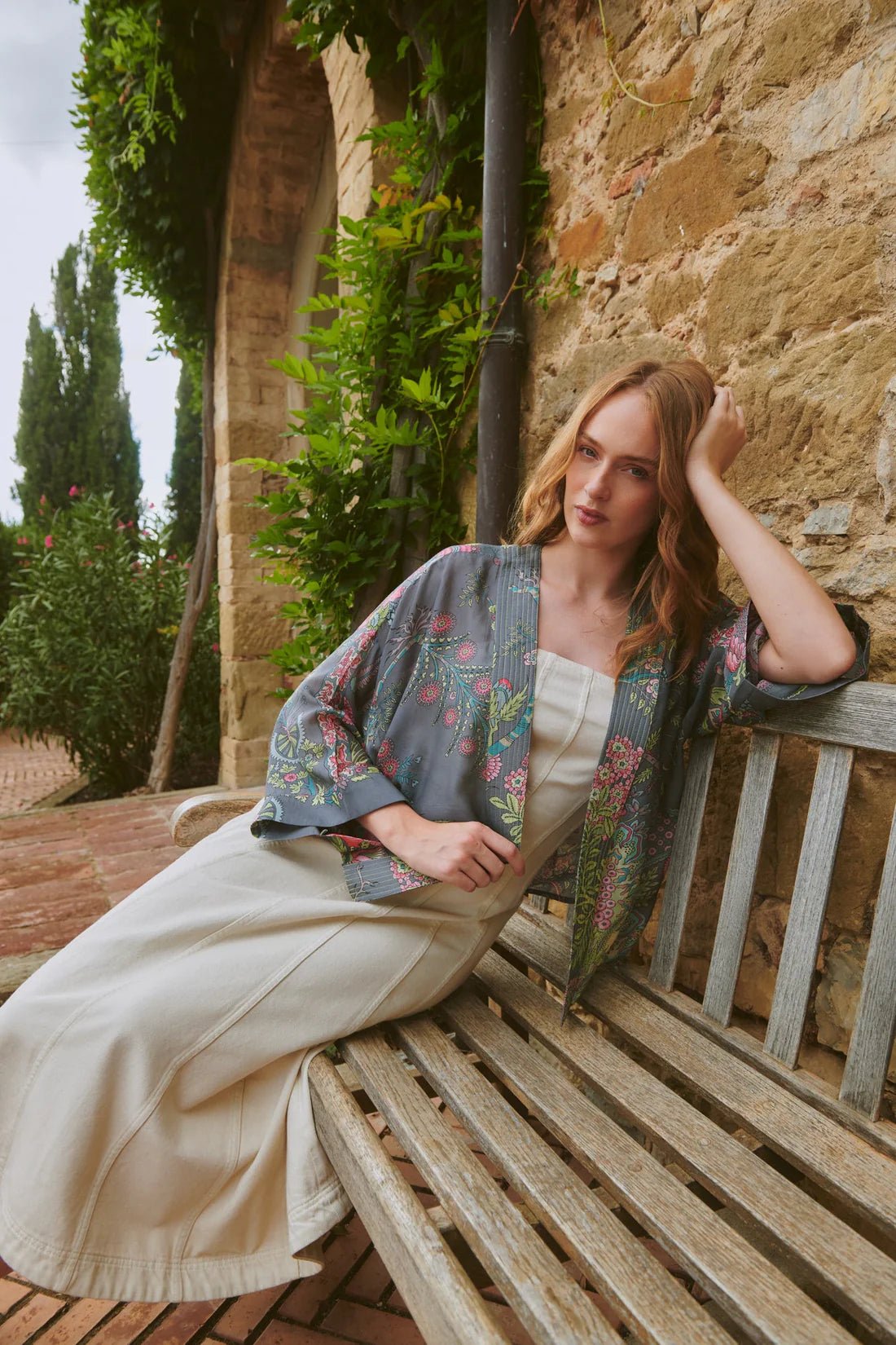 One Hundred StarsOne Hundred Stars Boho Garden Grey KimonoTops - Blue Water Clothing